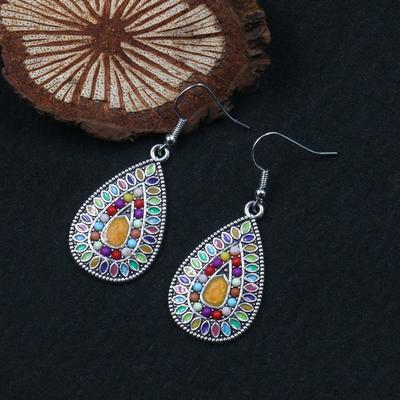 GemChic Women's New Vintage Colorful Water Drop Shaped Earrings Ethnic Fashion Hook Earrings Birthday Christmas Jewelry Gift