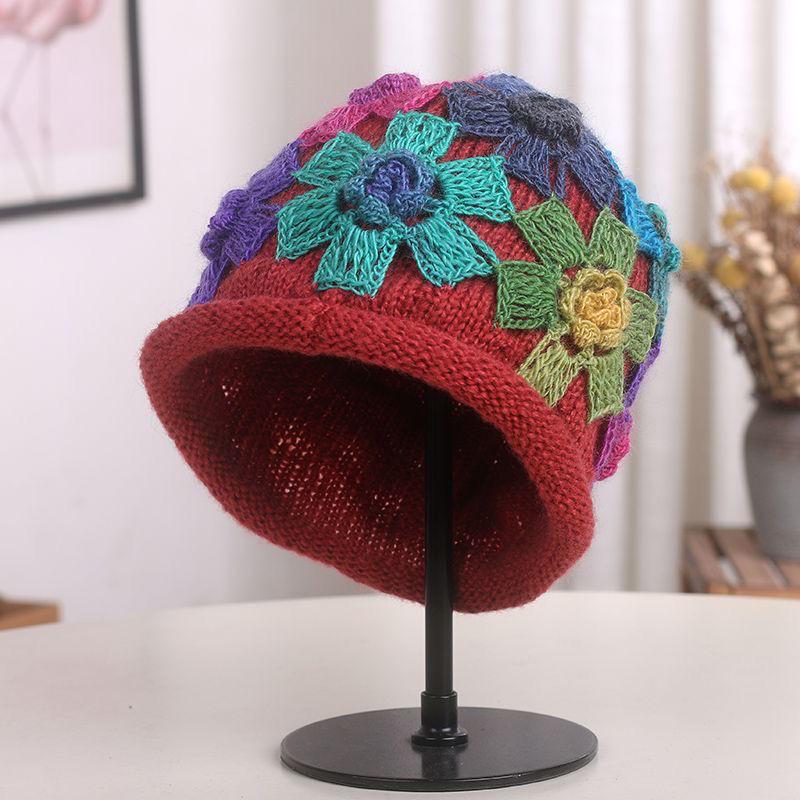 Pălărie de primăvară pentru femei, pălărie tricotată, caldă, la modă, florală