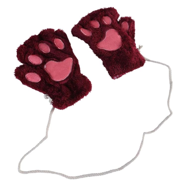 Winter Fingerless Gloves Fluffy Bear for Cat Paw Claw Half Finger Mitten Hand Wa