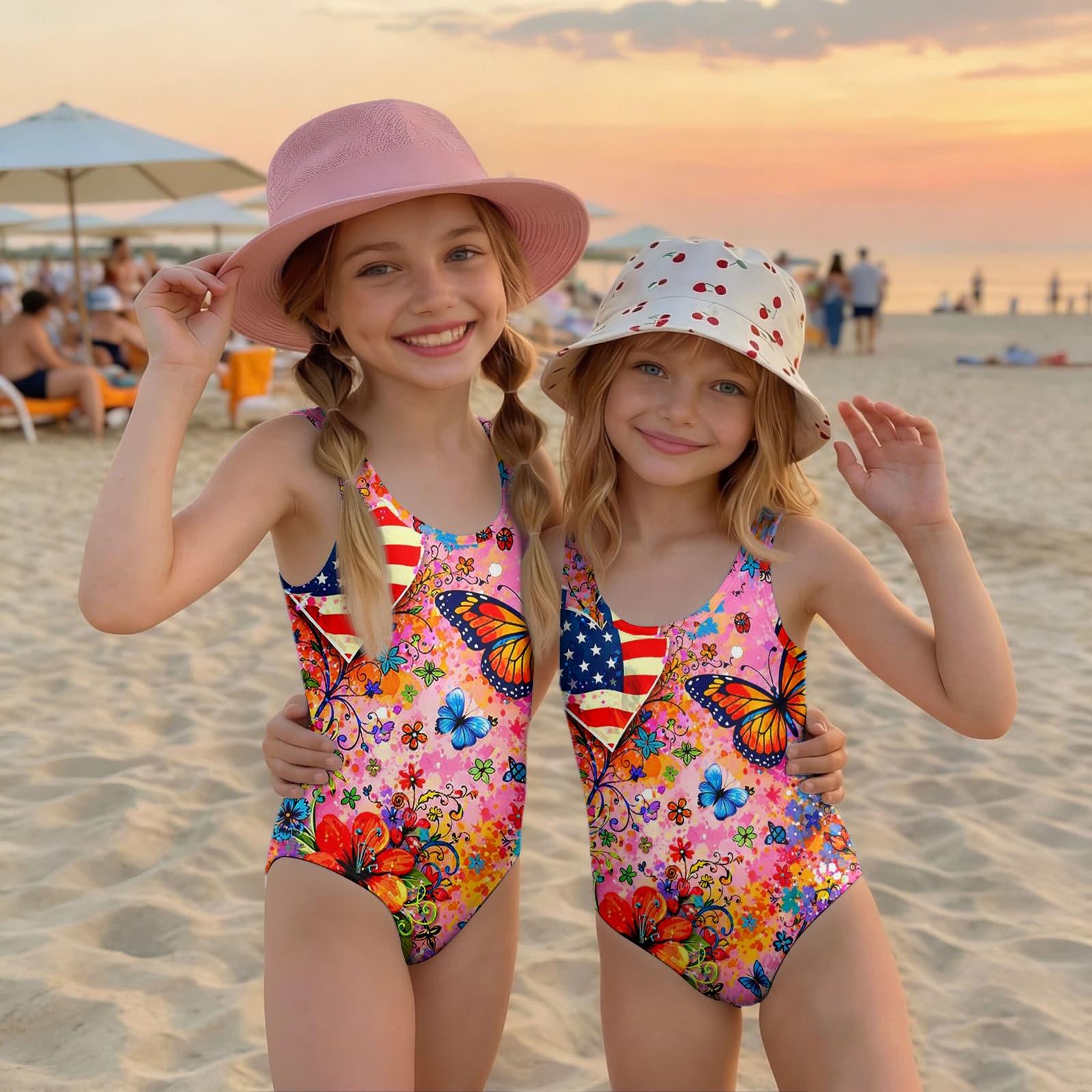 

Girls One Piece Swimsuit Summer Casual Fashion Floral Print Swimwear for Children Comfortable Fit Durable Fabric Suitable for Pool Beach 100 розовый