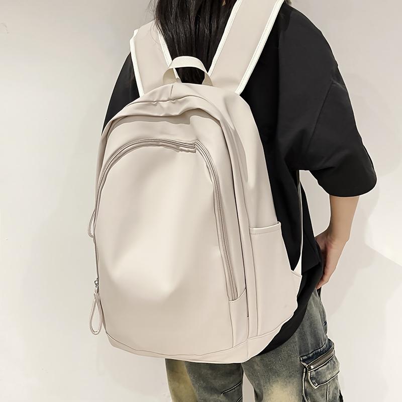 Soft Leather Schoolbag Solid Color Student Backpack Women's Large Capacity Backpack Men Computer Travel Backpack