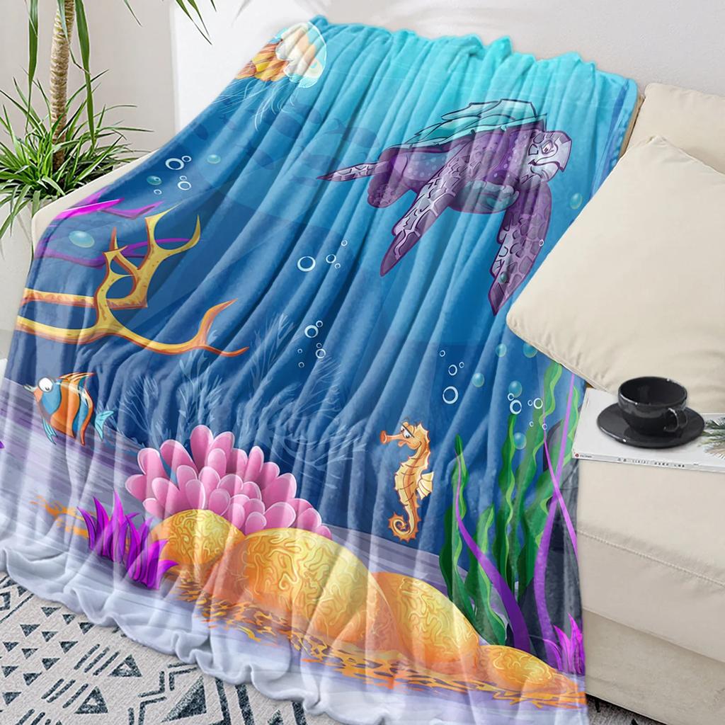 Turtle Blue Sea Bubble Throw Blanket Warm Microfiber Flannel Blanket Bedroom Decor Blankets For Beds