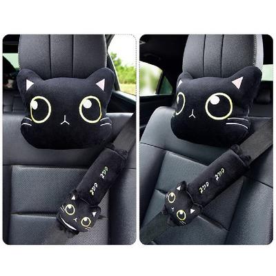 Cute Cat Car Neck Pillow Cartoon Head Headrest Travel Cushion Seatbelt Shoulder Pads Covers Rearview Mirror Cover Interior Seat