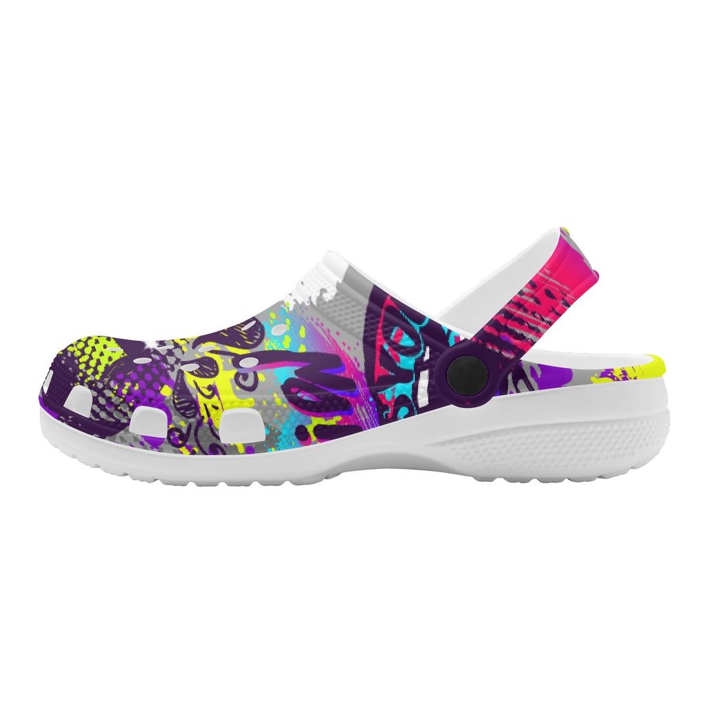 Printed White Garden Clogs Unisex Lightweight EVA Slip On Shoes Breathable Beach Pool Bathroom Home Summer Wear Outdoor Use