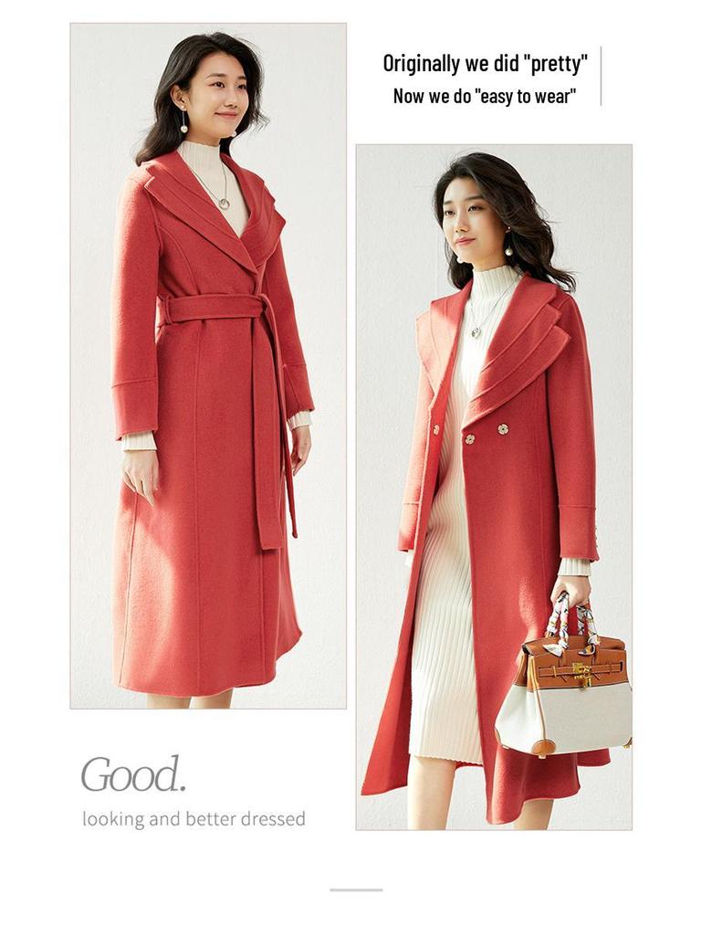 Women's Mid-Length Double-Faced Wool Coat with Belt - 2025 Autumn/Winter Collection