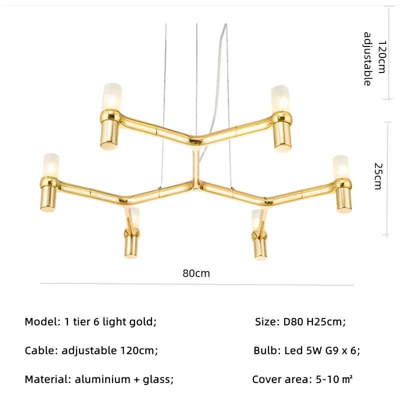 Nordic Luxury Modern LED Chandelier Designer Kitchen Pipe Chrome Lamp Hotel Living Room Room Room Decoration Lighting Fixtures