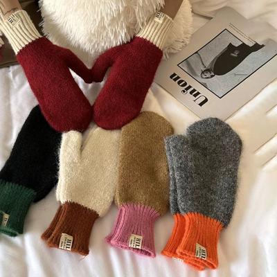 Elasticity Women Knitted Gloves Keep Warm Full-finger Gloves Fashion Winter Plush Gloves  Girls