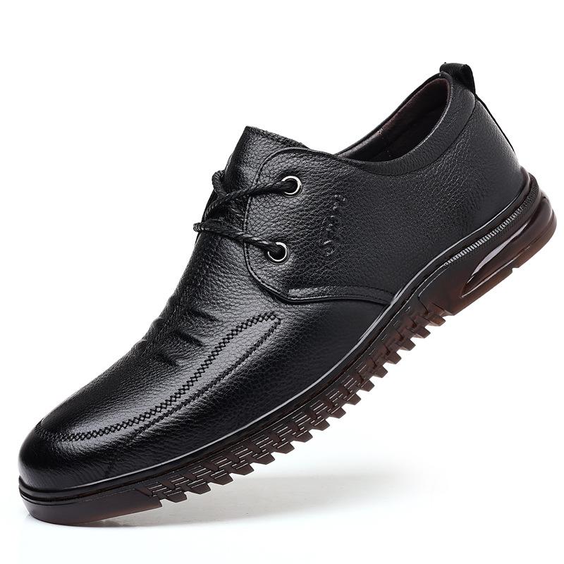 2025 spring new men's casual leather shoes cowhide soft sole British business dress leather shoes dad shoes