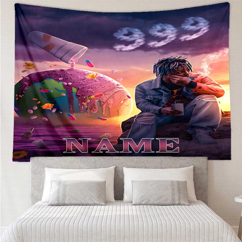 Custom Name Juice WRLD Print Tapestry, Backdrop, Easy Setup, Ideal for Bedroom, Office & Living Room, with Aesthetic Wall Hanging Decor.