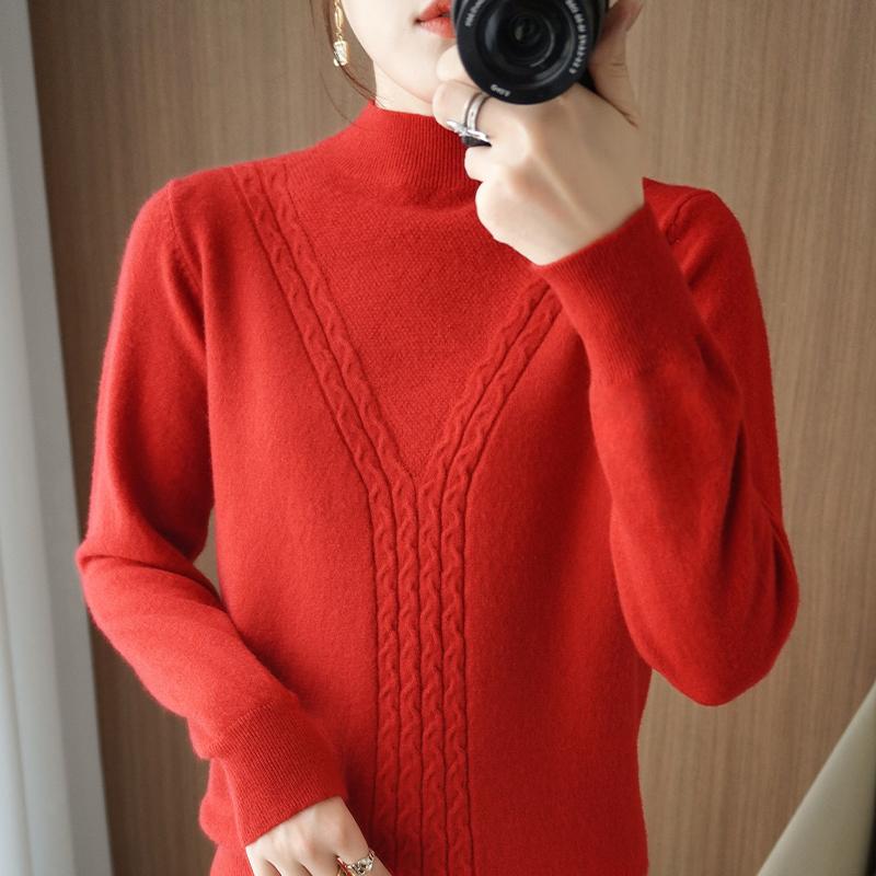Женский свитер зимний мягкий теплый шерстяной свитер вязаный пуловер водолазка осенний женский джемпер вязаный топ XL красный 3245₽