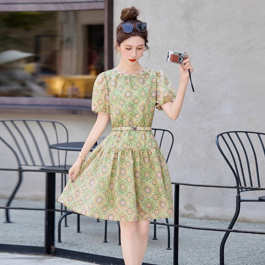 

Маленькая юбка с завязками, облегающая, с цветочным принтом, летняя, новый дизайн, чувство стиля, элегантное платье, средней длины 2XL зелёный