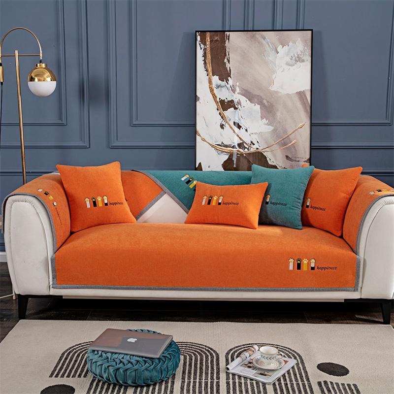 Nordic Cute Cat Print Chenille Sofa Mat Non-slip Sofa Towel Couch Cushion Cover Four Seasons Universal Simple Couch Slipcovers