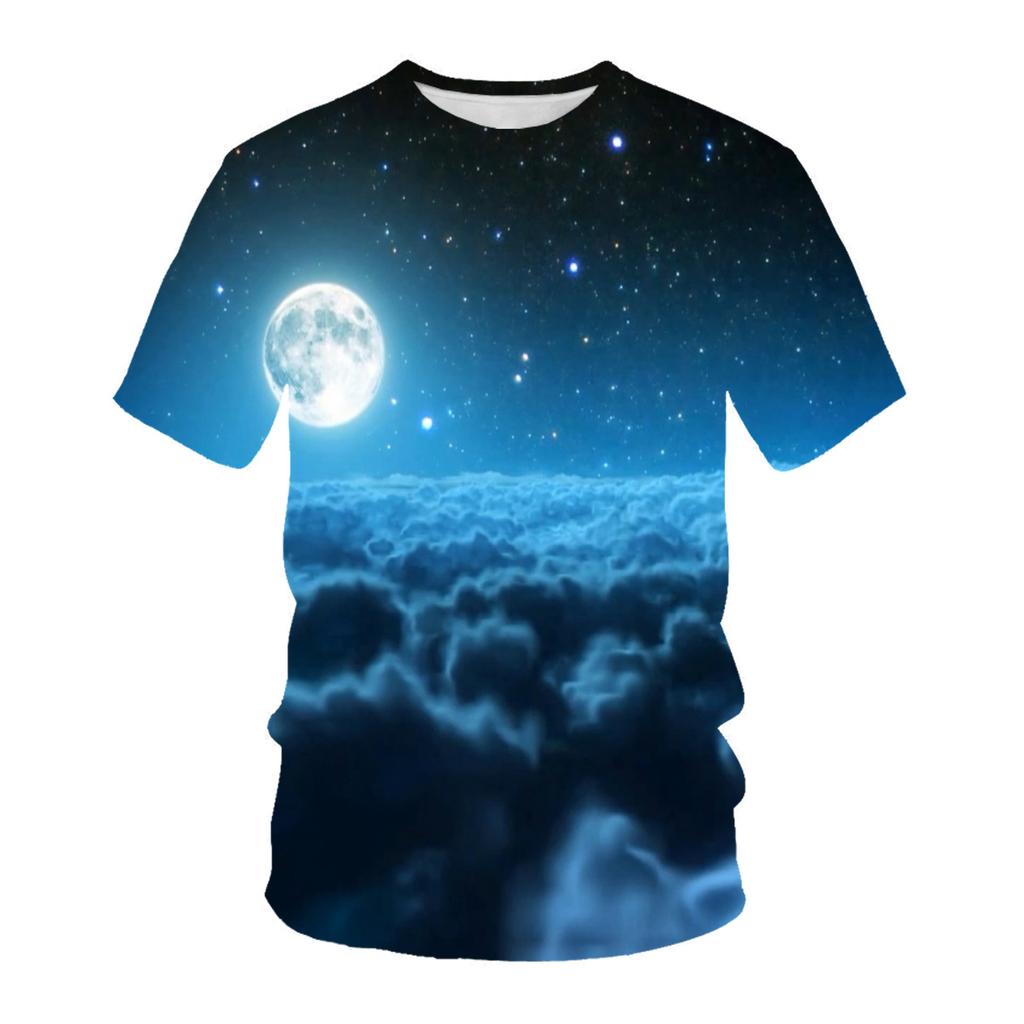 Cosmic Starry Sky Print T-Shirt Crew Neck Short Sleeve Top Fashion T-Shirts Men’s