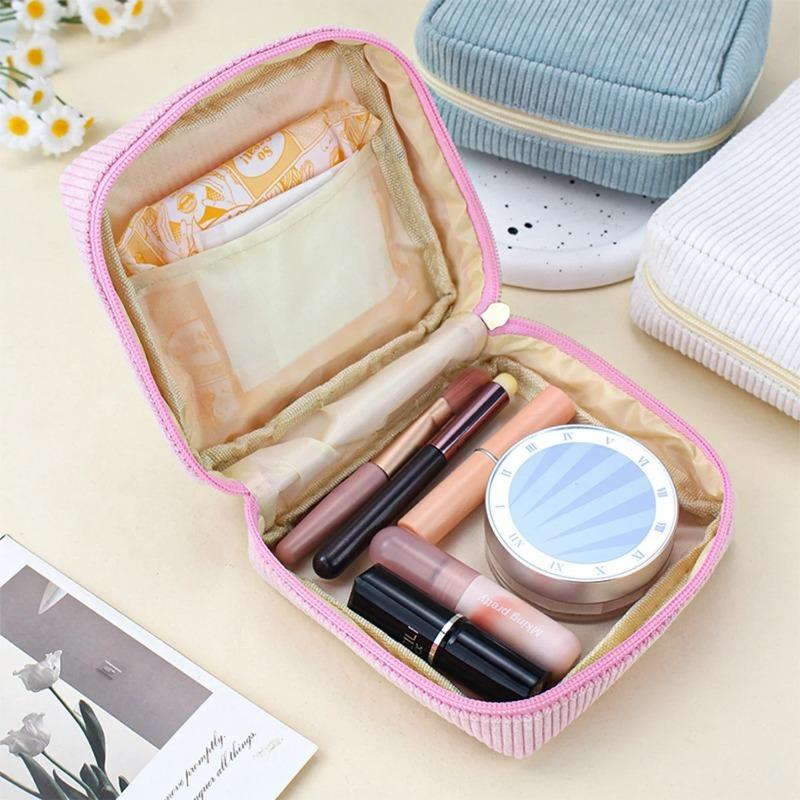 Corduroy Makeup Storage Bag Korean Style Portable Small Multi-layer Makeup Bag Travel Storage Bag