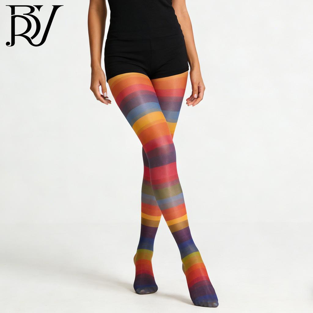 Dopamine Personality Rainbow Socks Gradual Change Stockings Japanese Thin Personality Striped Pantyhose Party Stockings