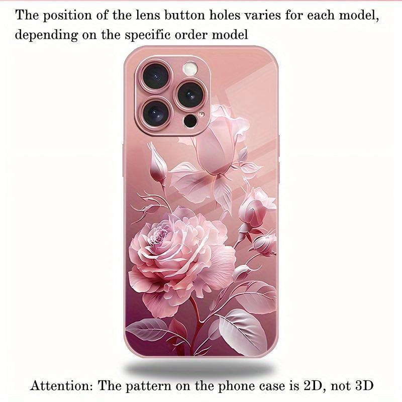 Luxury Pink Rose Pattern Pink Metallic Paint Glass Hard Phone Case For iPhone 17 16 15 14 13 12 11 Pro Max Plus 16E 17Air Cover