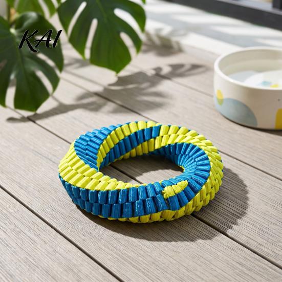 Outdoor Interactive Dog Toys Dental Tug Toy, Textured Woven Nylon Chew Teeth Cleaning Training for Dogs Round or Figure 8 Design, Washable Toy Chewing