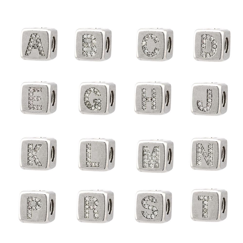 26 Letters Zirconia Inlaid Square Spacer Beads for DIY Bracelets, Necklaces & Pendants