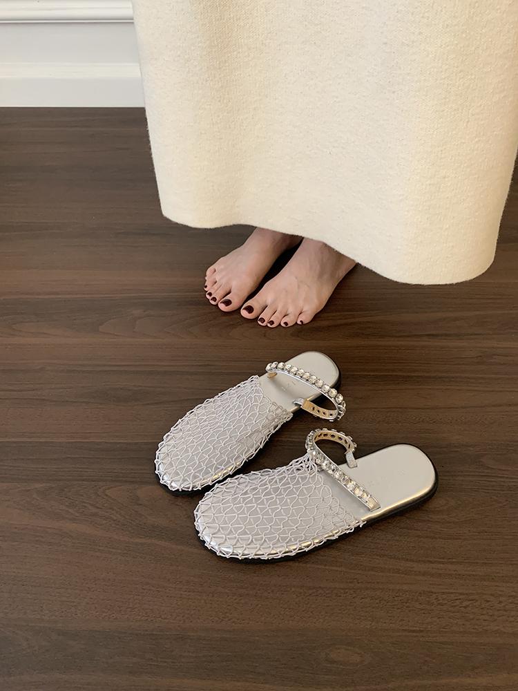 

Fashion Women Flats Slippers Fashion Casual Shoes Walking Slingback Sandals 2025 New Trend Slippers Home Slides Women Zapatos De Mujer 35 серебряный