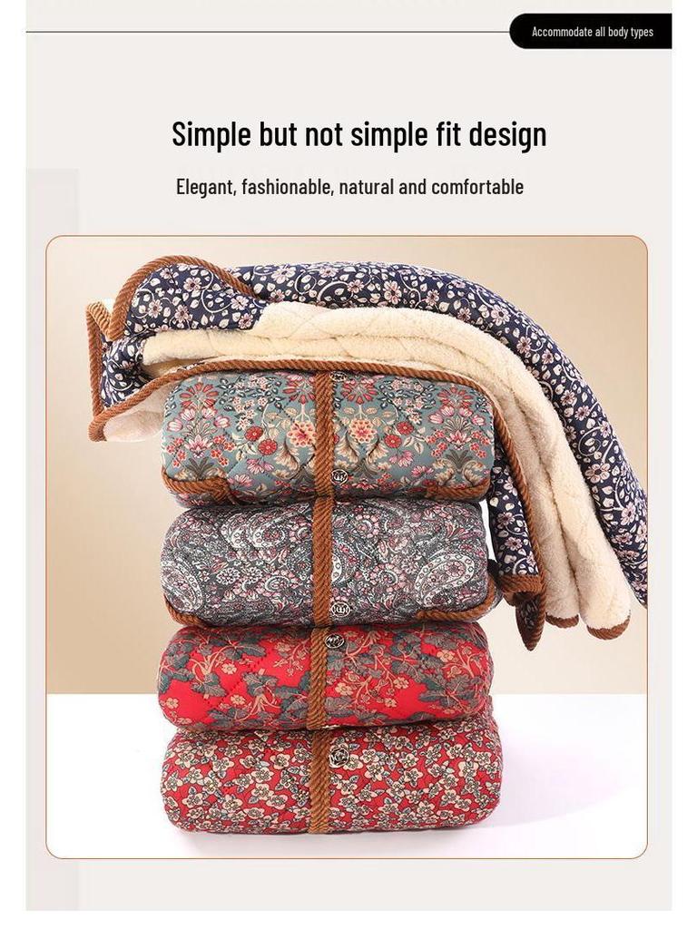 Floral Lapel Cotton Padded Jacket: Thick, Short Style for Middle-Aged and Elderly Women, Perfect for Autumn and Winter.