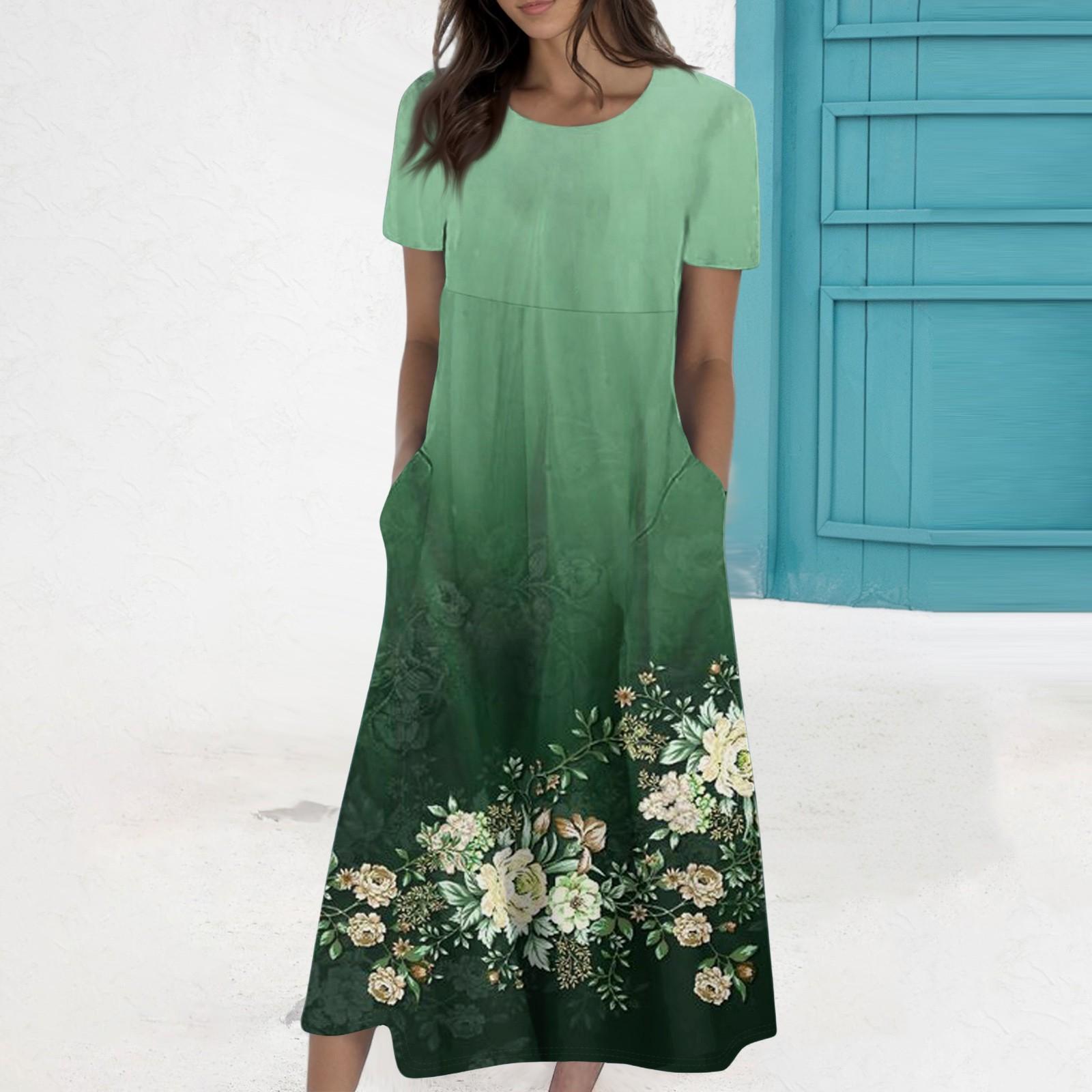 

Женское летнее повседневное модное платье с коротким рукавом и карманом с круглым вырезом XL