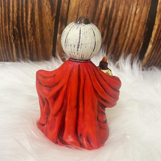 Halloween Pumpkin Statue Spooky Ghost Pumpkin Holding Skull Figurine Resin Gothic Decoration for Indoor Outdoor Home Tabletop Garden Decor