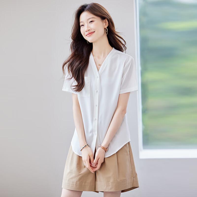 Teloroman Damen V-Ausschnitt Kurzarm Chiffonbluse