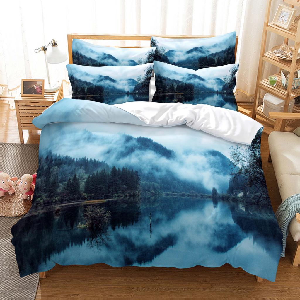 3D HD Scenic Quilt Cover Duvet Pillow Case bed Set Linen Woods Scene Forest King Queen Twin Single Double 3PCS 2PCS Home Textile
