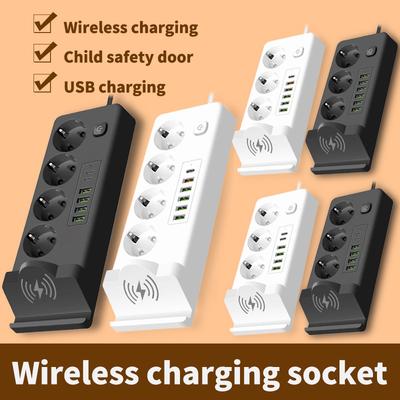 EU Wireless Charging Power Strip – Multi-Port USB & PD Socket, Corded Extension, Built-in Wireless Charger