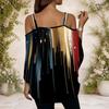 Women Plus Size Cold Shoulder Top American Flag Print V Neck Short Sleeve Casual Blouse