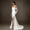 Light Wedding Dress One-word Shoulder New Temperament Lace Going Out Welcome Dress White Satin Engagement Dress