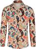 Trendy Men's Long-sleeve Button-up Shirt with Intricate Decorative Floral Patterns