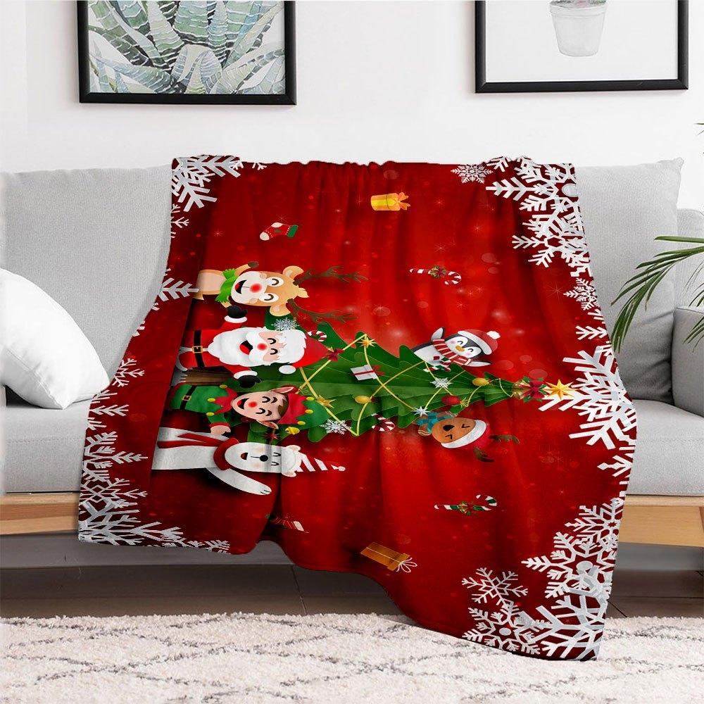Christmas Greeting Card with Cute CharactersBlanket Flannel Throw Blanket for Sofa, Bed, Travel, Camping, Office, Couch, Chair, And Bed Gift