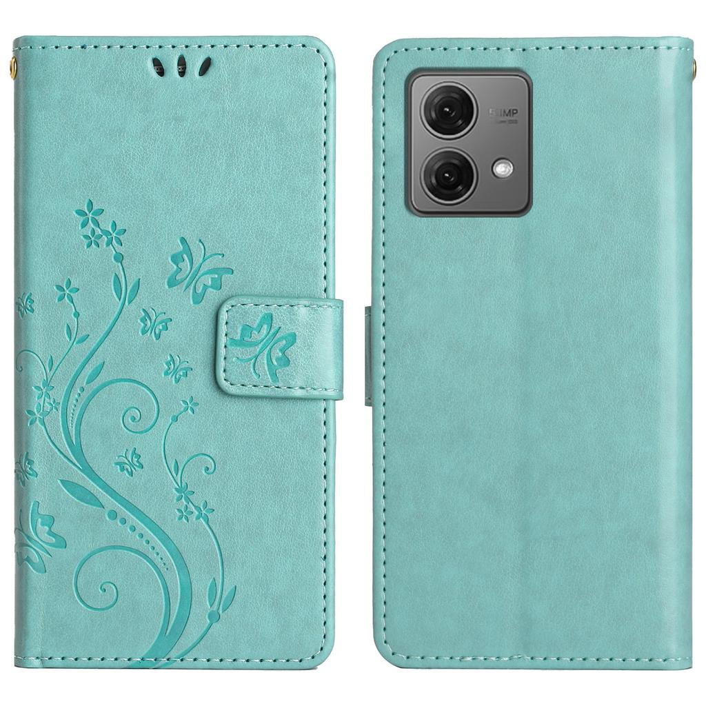 Für Motorola Moto G85 5G/S50 Neo 5G Leder-Wallet-Hülle Schmetterling-Blumen-geprägtes Handy-Cover mit Riemen