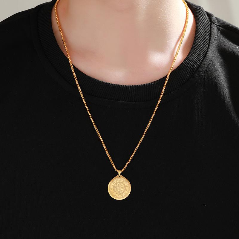 Fashion round stainless steel men's fashion personality necklace long pearl strand men's jewelry