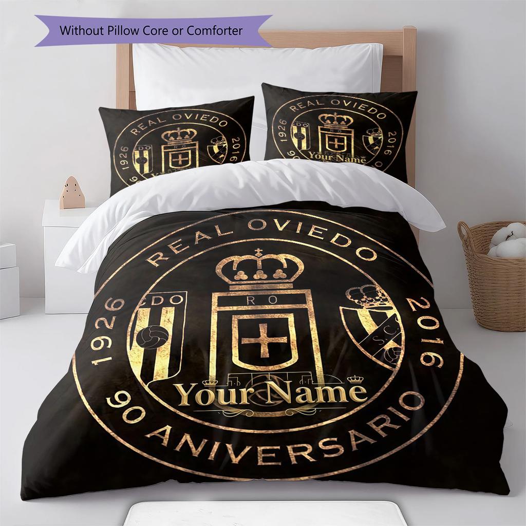 Real Oviedo Custom Name Pattern Bedding Quilt Set Quilt Cover Pillowcase Home Birthday Gift(1 * duvet cover + 2 * pillowcase, without core)