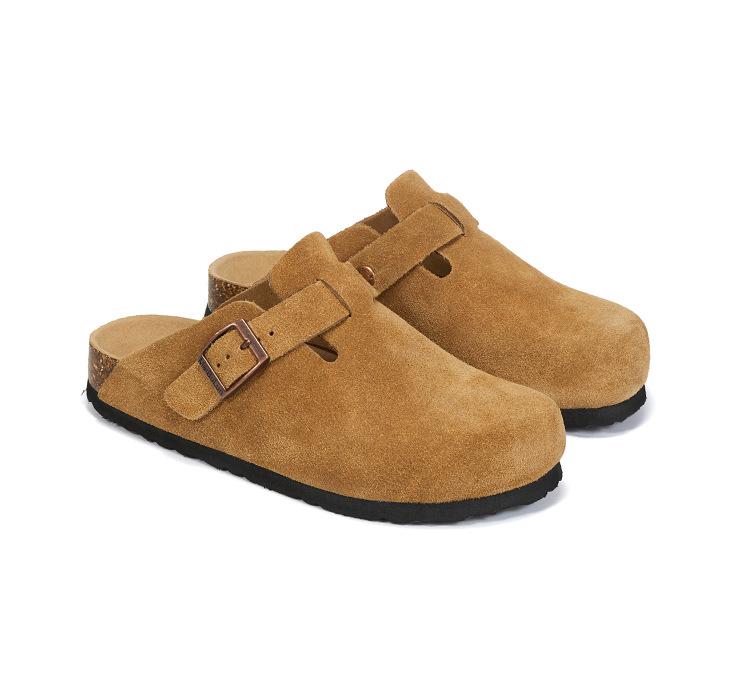 Fashion Women's Cow Suede Cork Slippers Outdoor Baotou Anti Slip Beach Couple Casual Sandals
