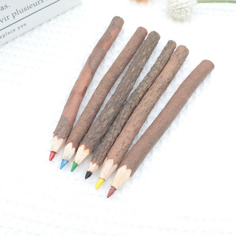 15CM Natural Wood Children's Drawing Pencil Set - Safe Wooden Pens in Six Colors with Thick Barrels