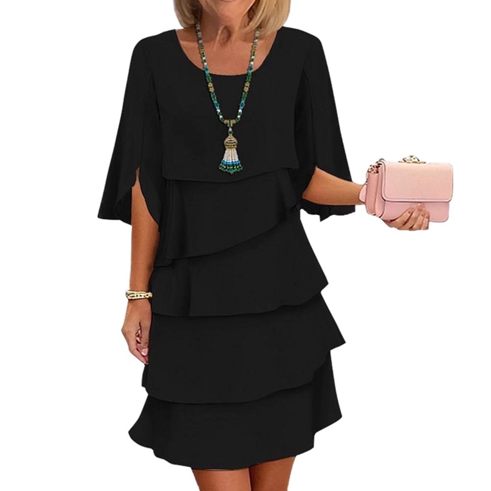 

Women Solid Color Crew Neck Cake Dress Layered Dress 3XL