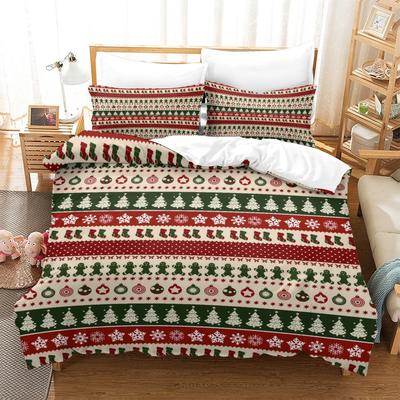 Christmas New Pattern Digital Printing Three-Piece Set 3D Three-Dimensional Polished Chemical Fiber Quilt Cover Pillowcase