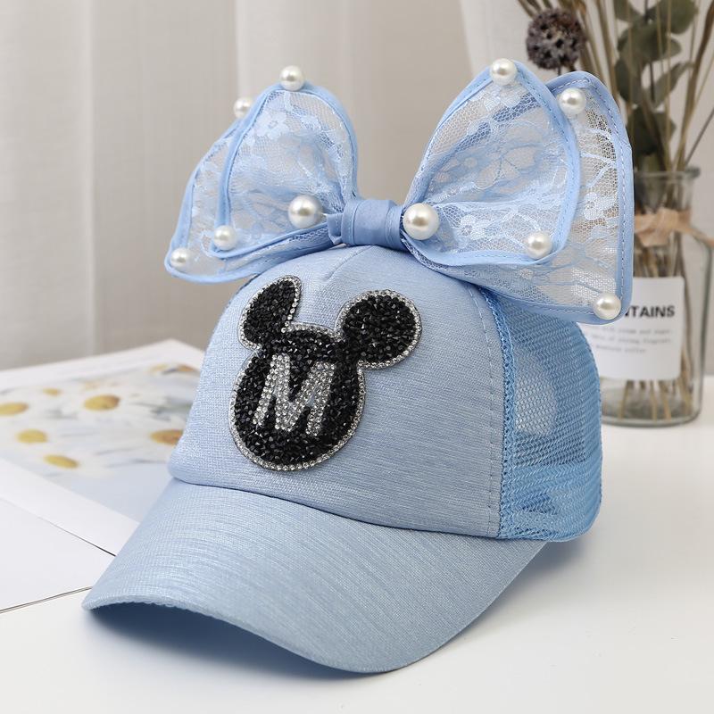 Children Big Bow cartoon Baseball Cap Cute Girls Pearl Snapback caps Sun Caps Mesh Rabbit Ear UV Protection Summer Hats boy