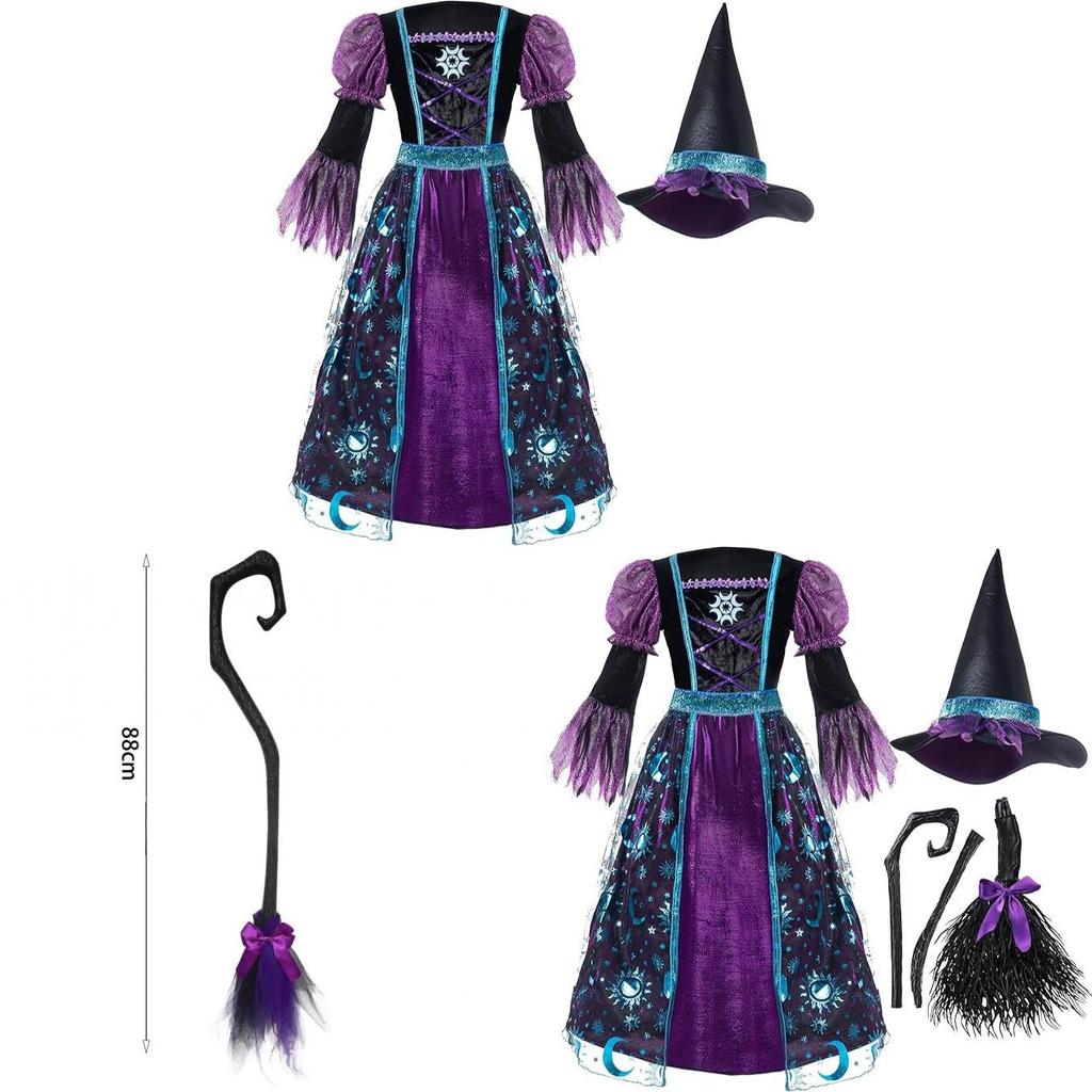 Generic Kids Witch Costume Set With Mesh Fabric For Halloween Dress Up Play