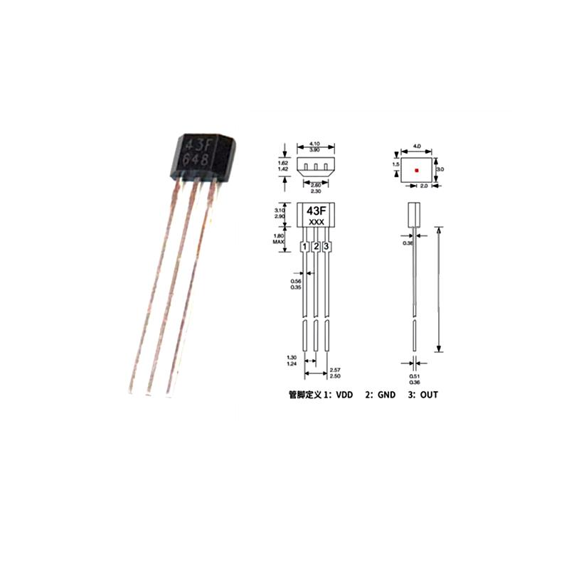 100pcs/Lot 43F SS443F SS43F DH43F YS43F TO-92S For Hall sensor Straight plug TO92S