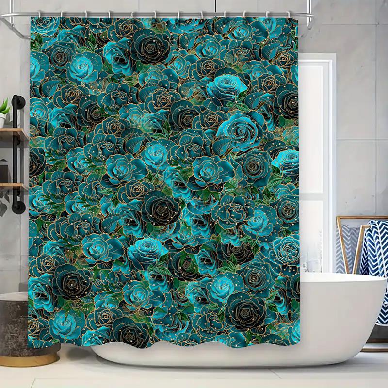

Luxurious Blue Rose Shower Curtain Waterproof Decorative Bathroom Liner For Home Decoration Perfect Gift Ideas (Size: 72X84) W60H190(CM)-1 Pcs