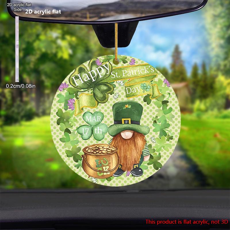 St. Patrick'S Day Acrylic Ornament, 2D Flat Printed Round Pendant, Dwarf Elf & Clover Design, Multi-Purpose Hanging Decor, with No Electricity Needed 