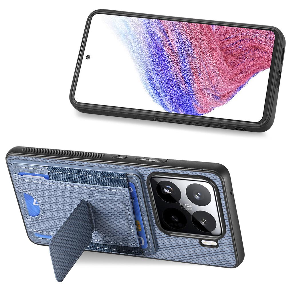 Pro Xiaomi 15 Pouzdro Stojánek Držák na karty Kožený zadní kryt