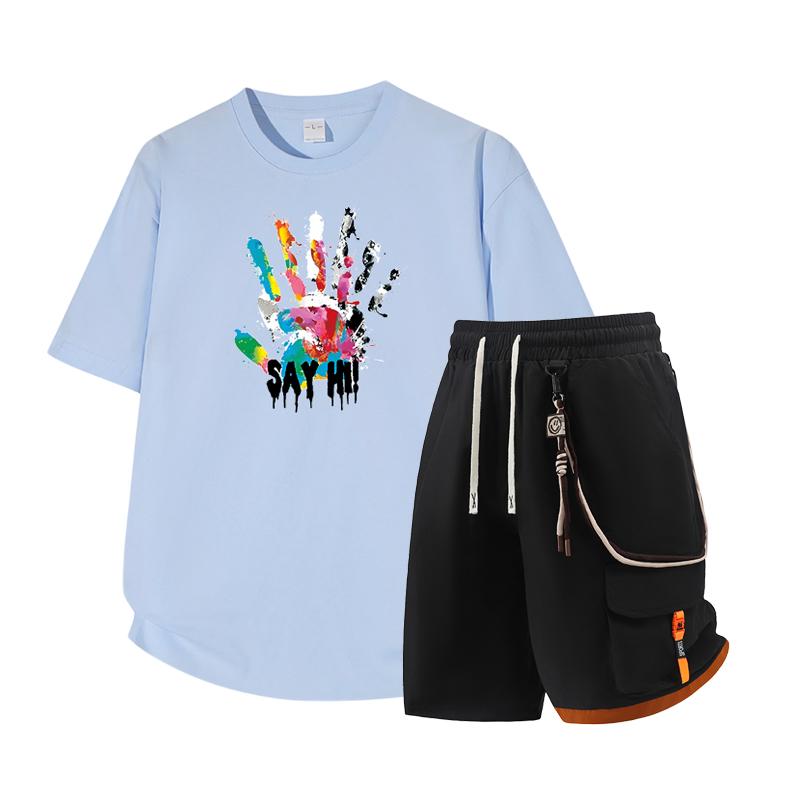 Dmo Men's Short Sleeved Set Summer Short Sleeved Slim Fit Upper Garment Men's Two-piece Set