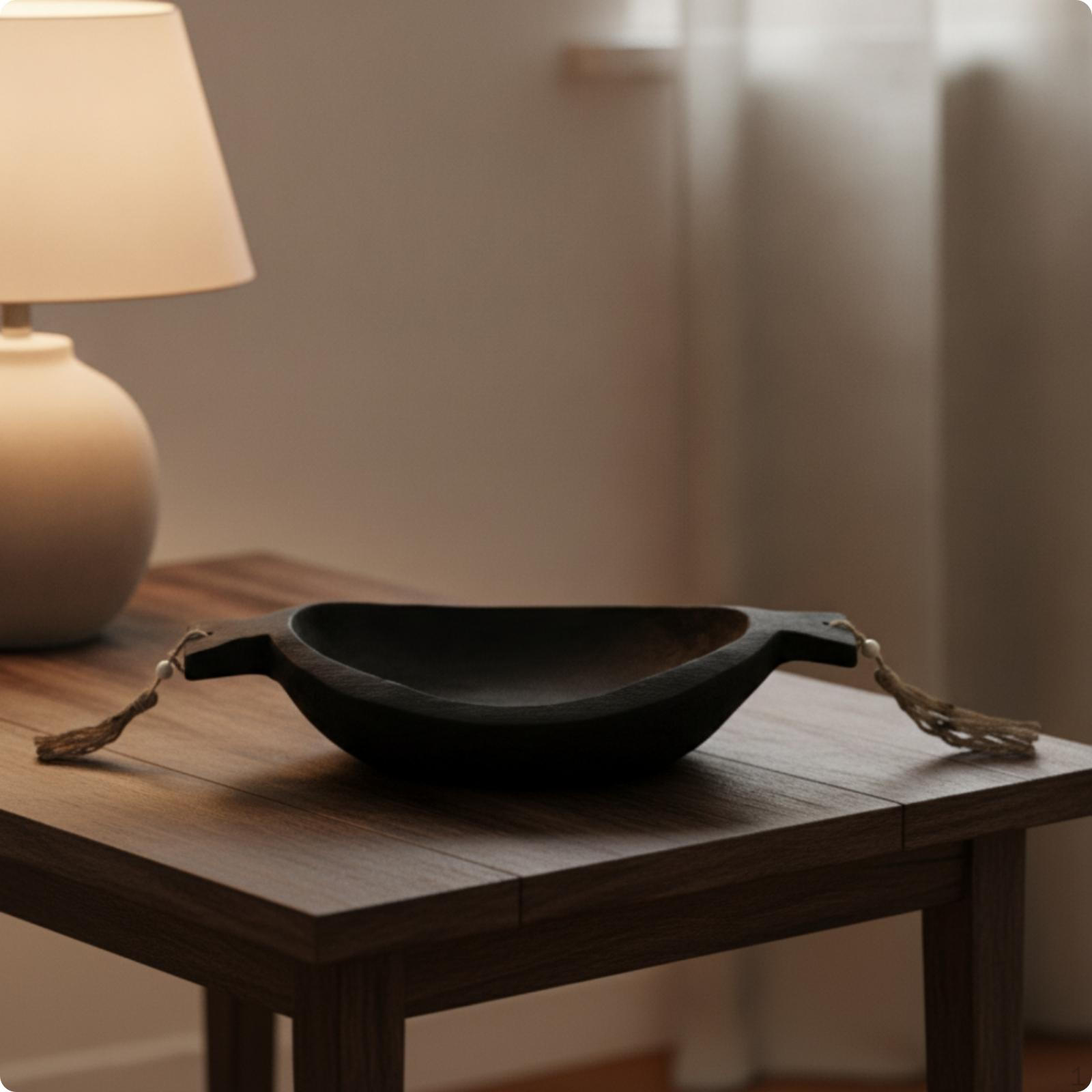 Wooden Fruit Tray with Handles Carbonized Oval Bowl Carved Wood Platter for Home