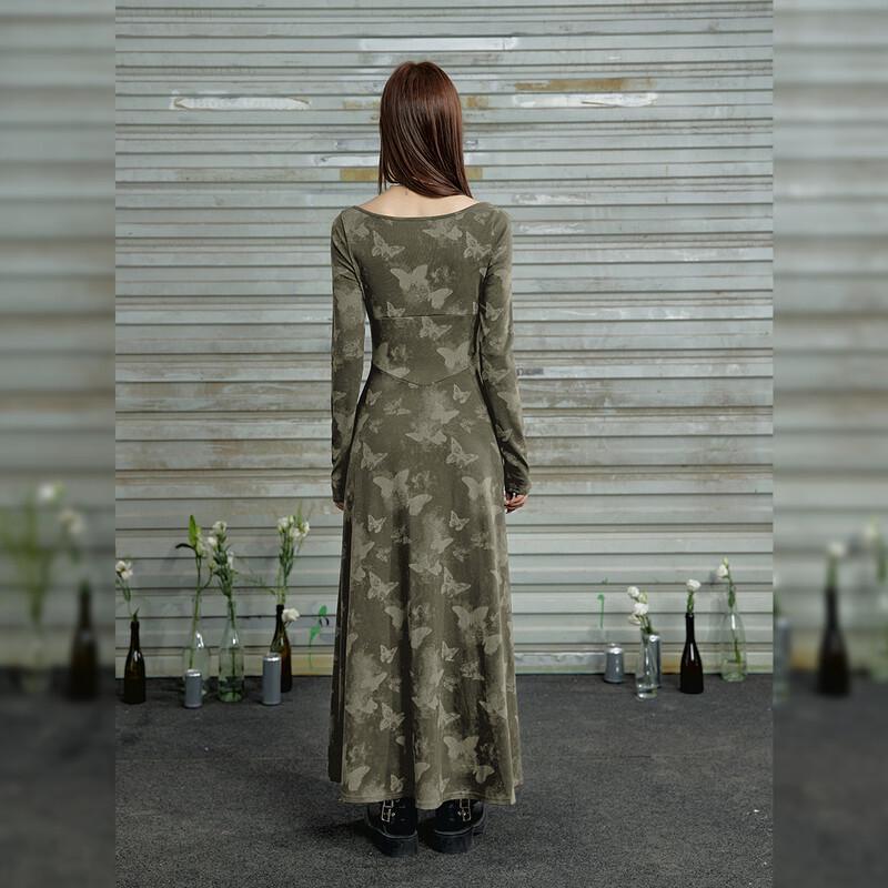 UNIFREE Women's Lace-Trim Bow-Tie Long Sleeve Slit Dress