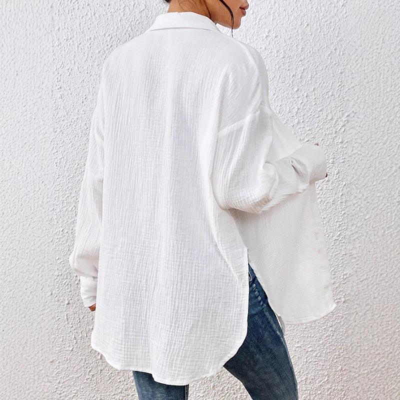 Women European Style Casual Long Sleeve Turn Down Collar Long Shirt Outerwear